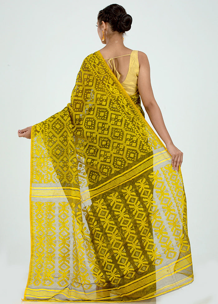 Yellow Tant Jamdani Saree Without Blouse Piece - Indian Silk House Agencies