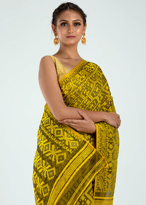 Yellow Tant Jamdani Saree Without Blouse Piece - Indian Silk House Agencies