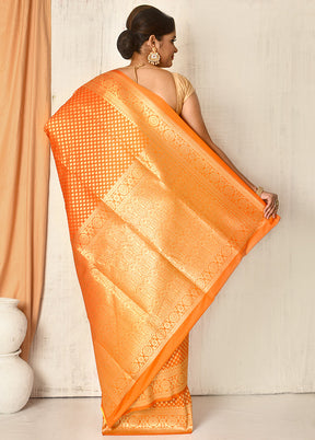 Orange Uppada Silk Zari Woven Saree With Blouse - Indian Silk House Agencies