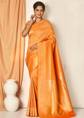 Orange Uppada Silk Zari Woven Saree With Blouse - Indian Silk House Agencies