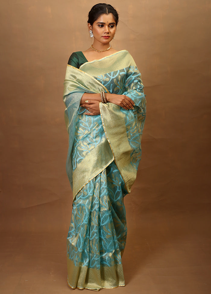 Blue Net Saree With Blouse Piece - Indian Silk House Agencies