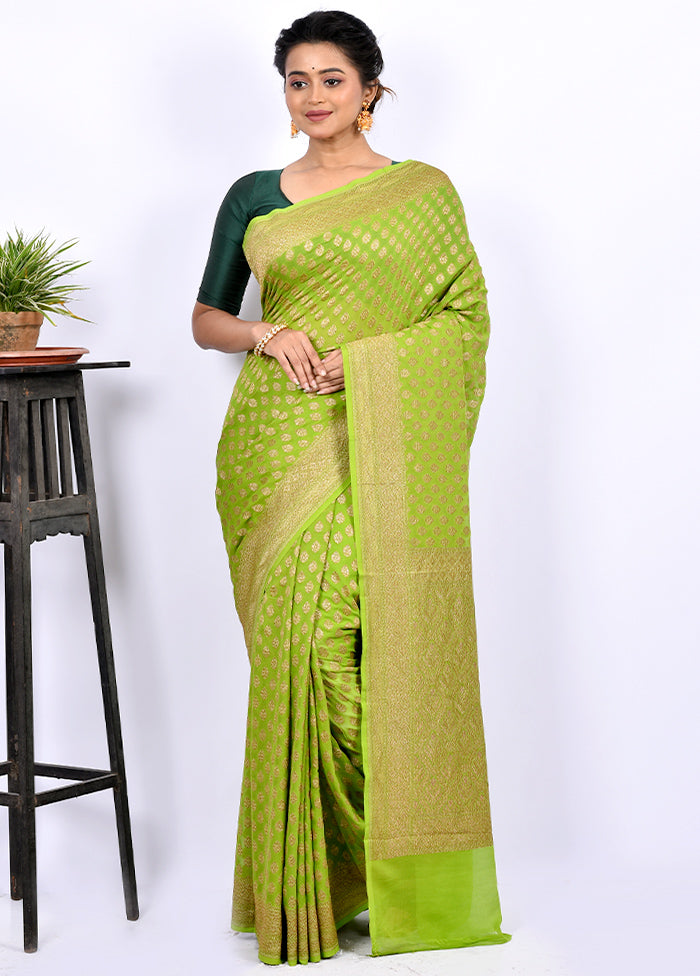 Green Pure Georgette Saree With Blouse Piece - Indian Silk House Agencies