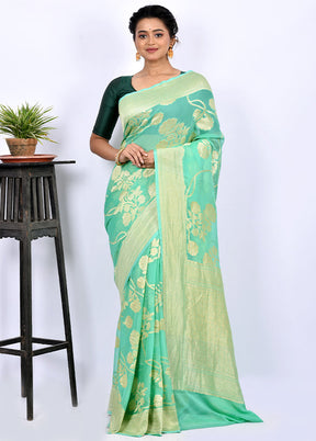 Green Pure Georgette Saree With Blouse Piece - Indian Silk House Agencies