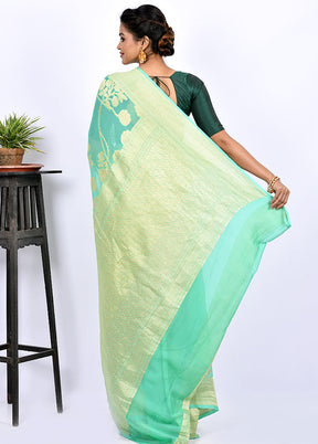 Green Pure Georgette Saree With Blouse Piece - Indian Silk House Agencies