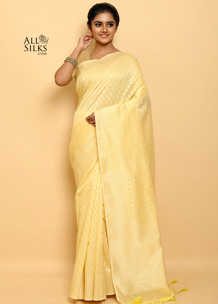 Light Yellow Kora Silk Saree With Blouse - Indian Silk House Agencies