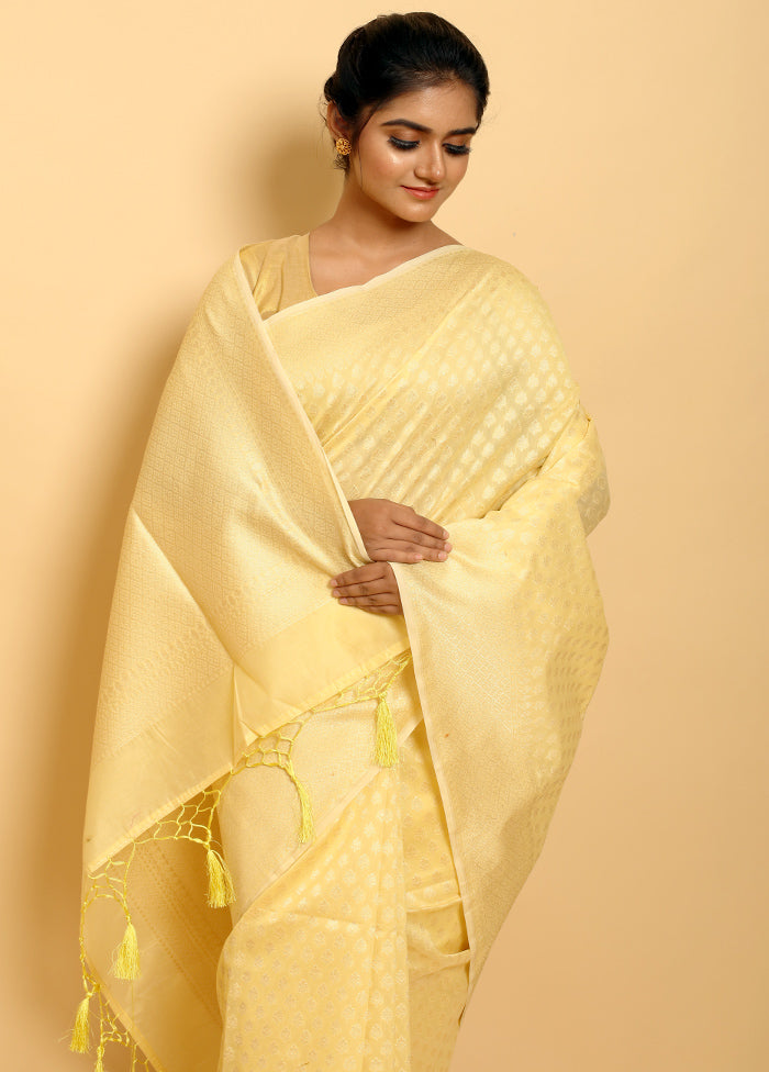 Light Yellow Kora Silk Saree With Blouse - Indian Silk House Agencies