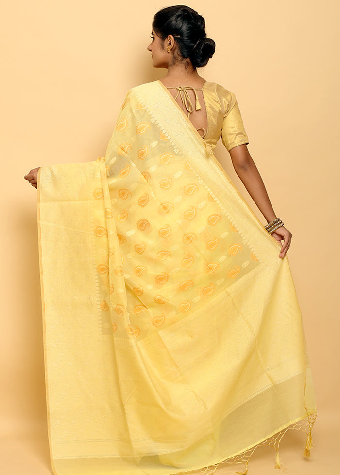 Light Yellow Kora Silk Saree With Blouse - Indian Silk House Agencies