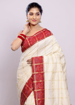 Cream Ikkat Pure Silk Saree With Blouse Piece - Indian Silk House Agencies