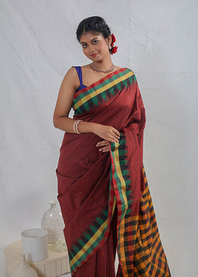 Maroon Kanjivaram Silk Saree With Blouse Piece - Indian Silk House Agencies