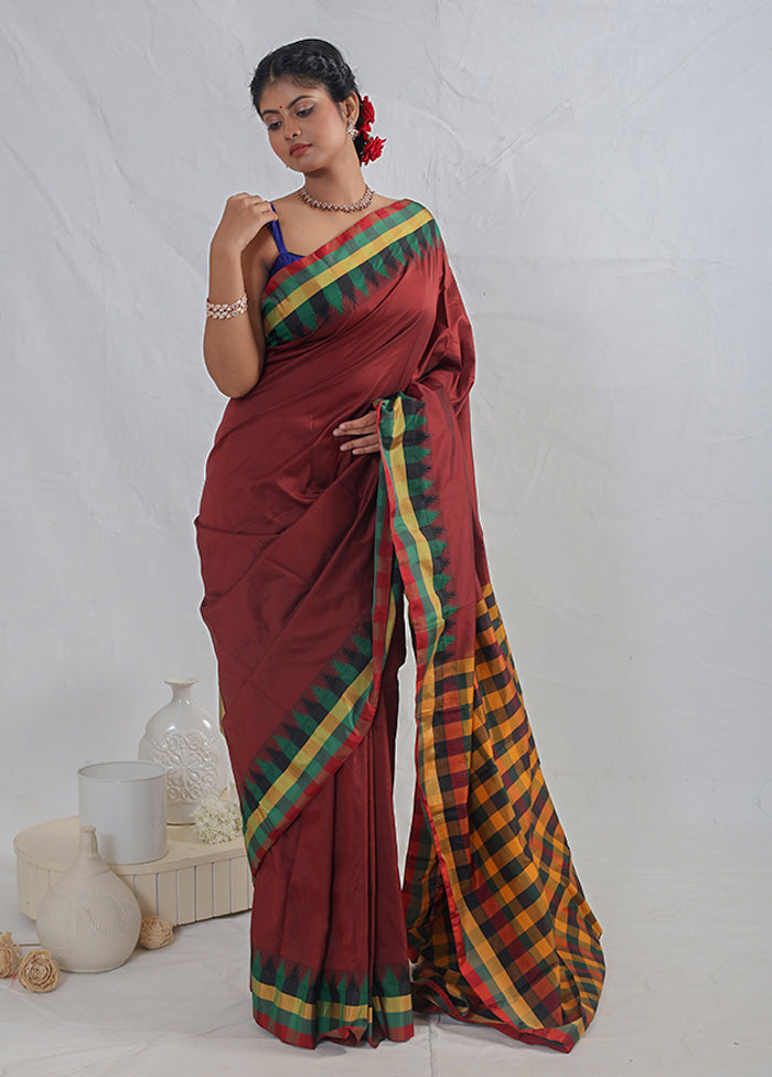 Maroon Kanjivaram Silk Saree With Blouse Piece - Indian Silk House Agencies