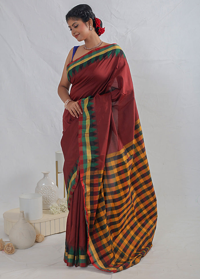 Maroon Kanjivaram Silk Saree With Blouse Piece - Indian Silk House Agencies