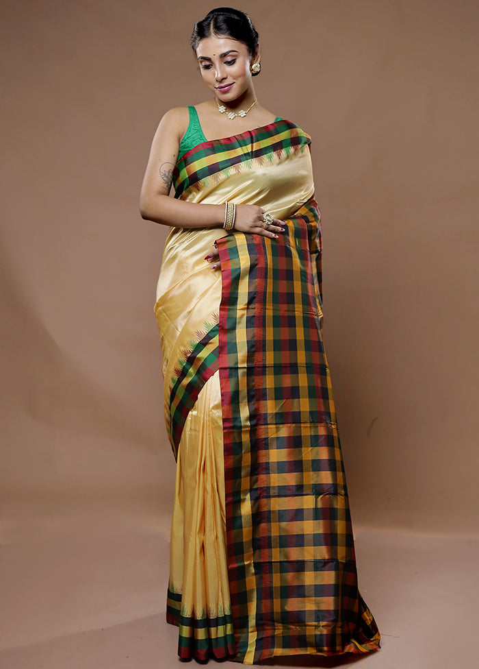 Cream Kanjivaram Silk Saree With Blouse Piece - Indian Silk House Agencies