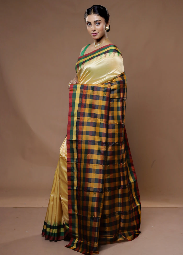 Cream Kanjivaram Silk Saree With Blouse Piece - Indian Silk House Agencies