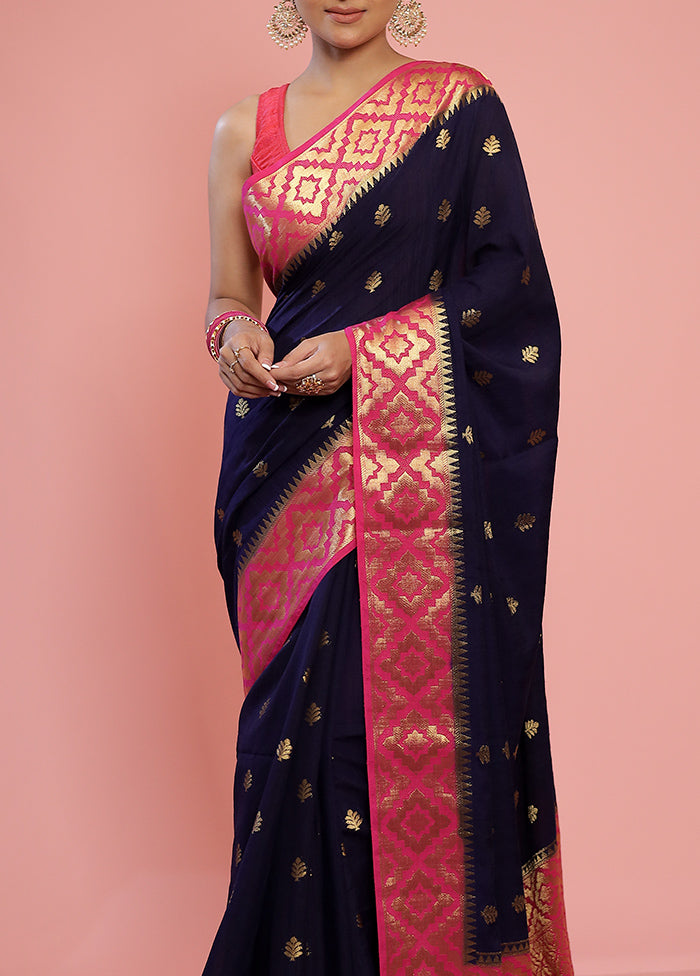 Blue Dupion Silk Saree With Blouse Piece - Indian Silk House Agencies