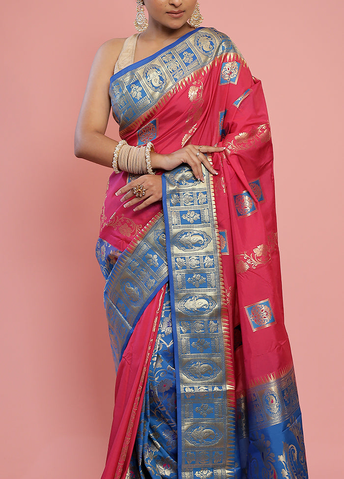 Pink Kanjivaram Silk Saree With Blouse Piece - Indian Silk House Agencies