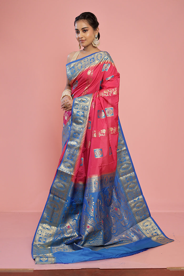 Pink Kanjivaram Silk Saree With Blouse Piece - Indian Silk House Agencies