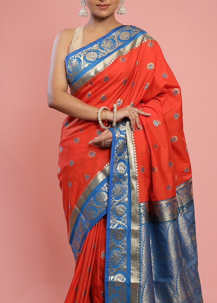 Rust Kanjivaram Silk Saree With Blouse Piece - Indian Silk House Agencies