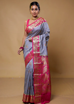 Grey Kanjivaram Silk Saree With Blouse Piece