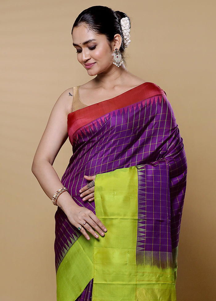 Purple Gadwal Pure Silk Saree Without Blouse Piece