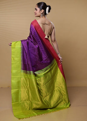 Purple Gadwal Pure Silk Saree Without Blouse Piece