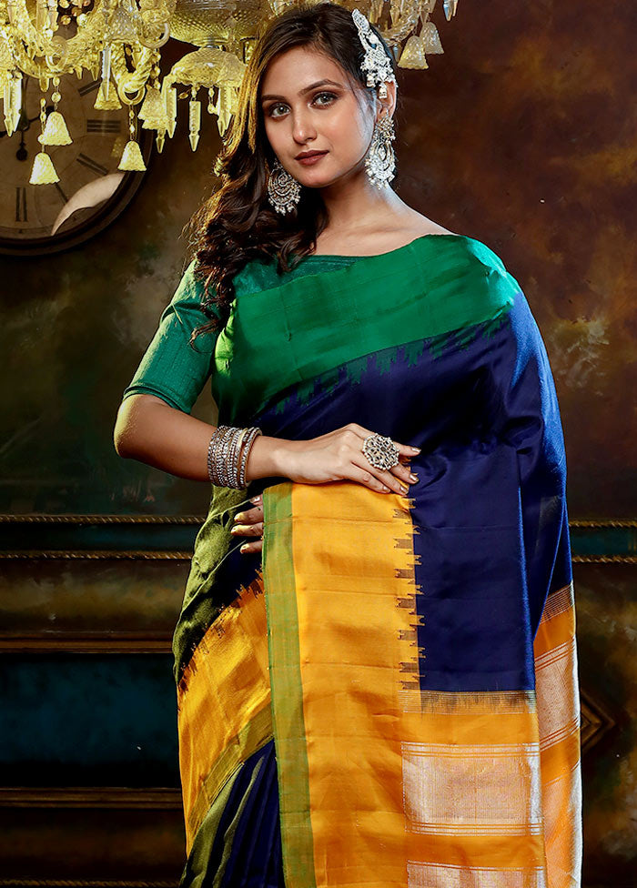 Navy Blue Pure Gadwal Silk Saree With Blouse Piece - Indian Silk House Agencies