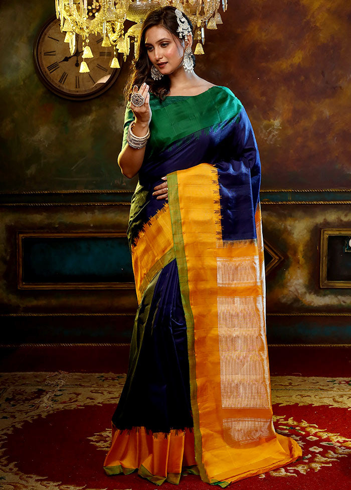 Navy Blue Pure Gadwal Silk Saree With Blouse Piece - Indian Silk House Agencies