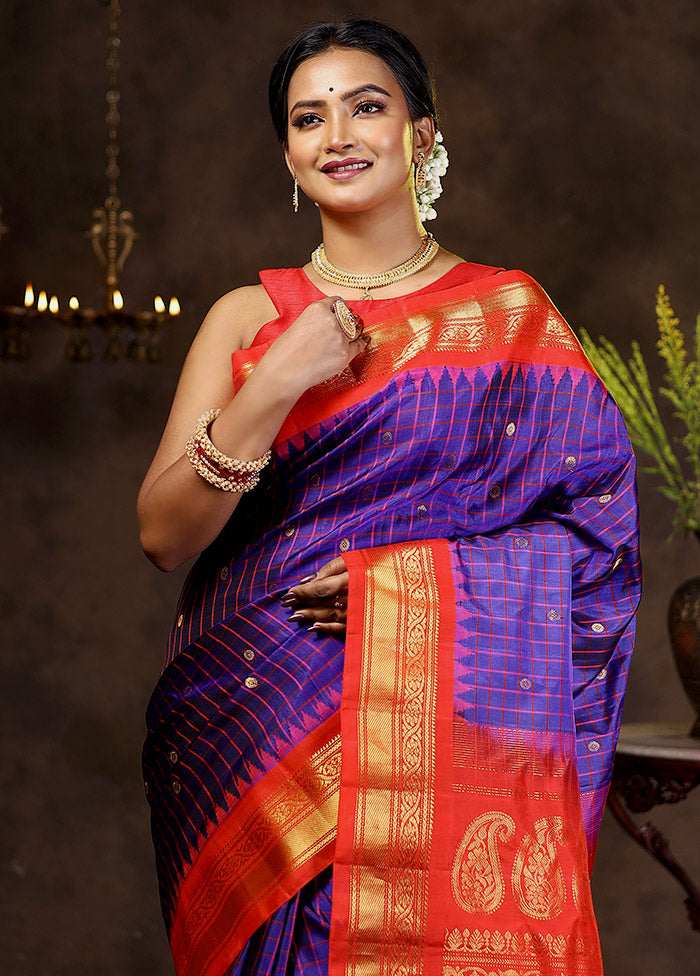 Purple Gadwal Pure Silk Saree Without Blouse Piece - Indian Silk House Agencies