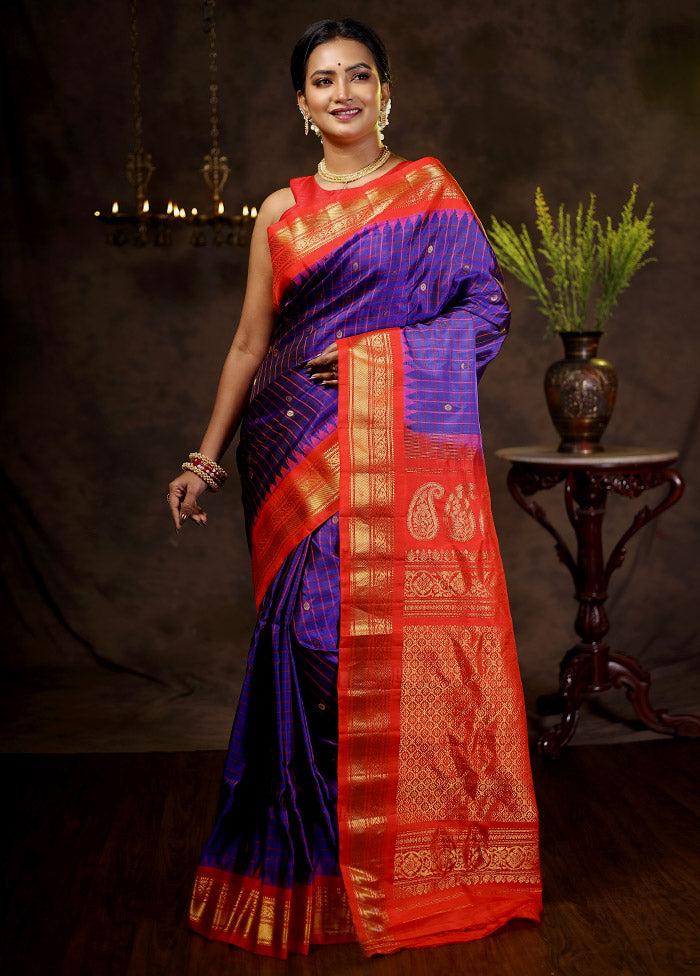 Purple Gadwal Pure Silk Saree Without Blouse Piece - Indian Silk House Agencies