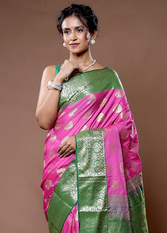 Pink Kanjivaram Silk Saree With Blouse Piece - Indian Silk House Agencies