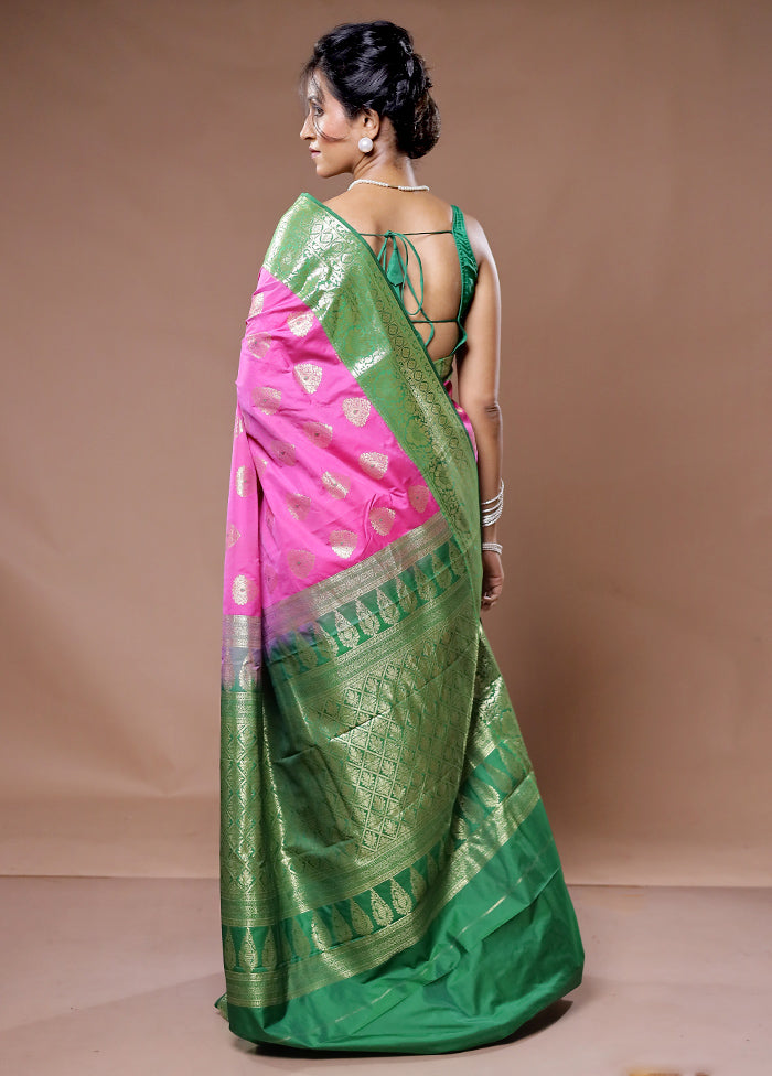 Pink Kanjivaram Silk Saree With Blouse Piece - Indian Silk House Agencies