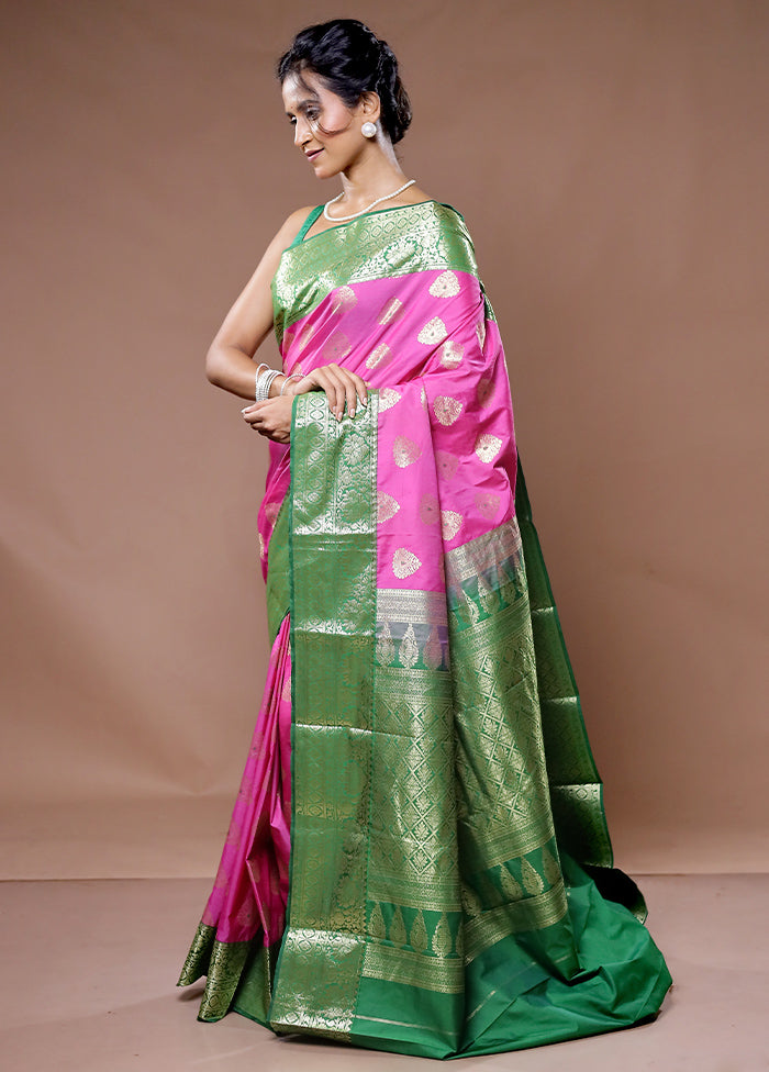 Pink Kanjivaram Silk Saree With Blouse Piece - Indian Silk House Agencies