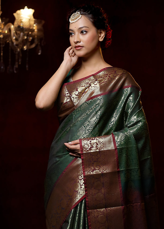 Green Kanjivaram Silk Saree With Blouse Piece