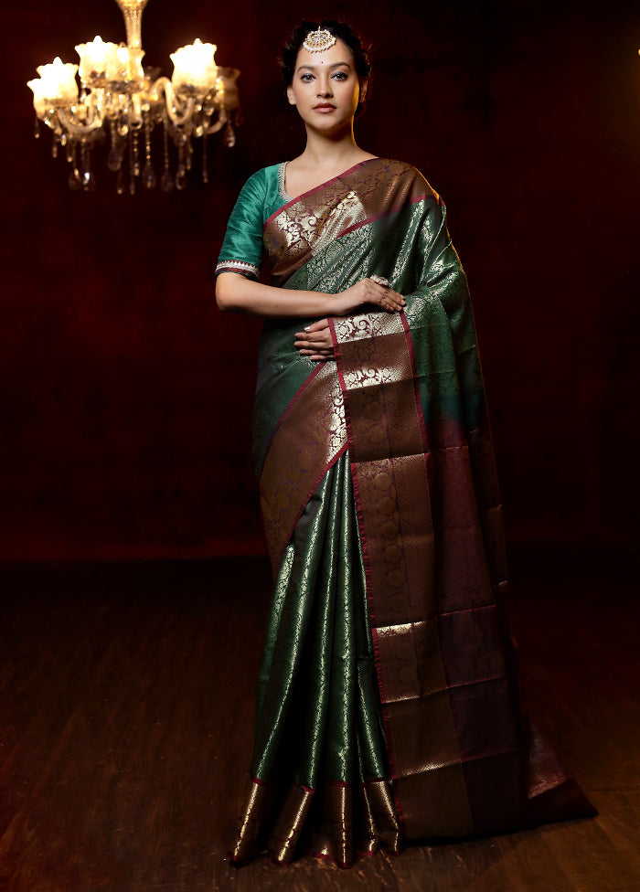 Green Kanjivaram Silk Saree With Blouse Piece