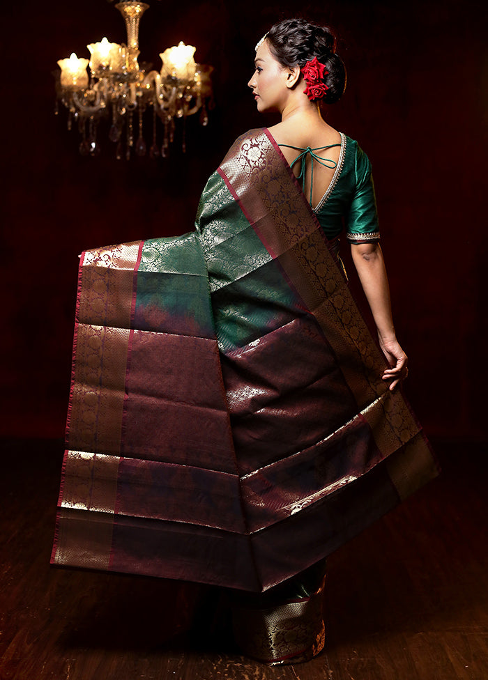 Green Kanjivaram Silk Saree With Blouse Piece