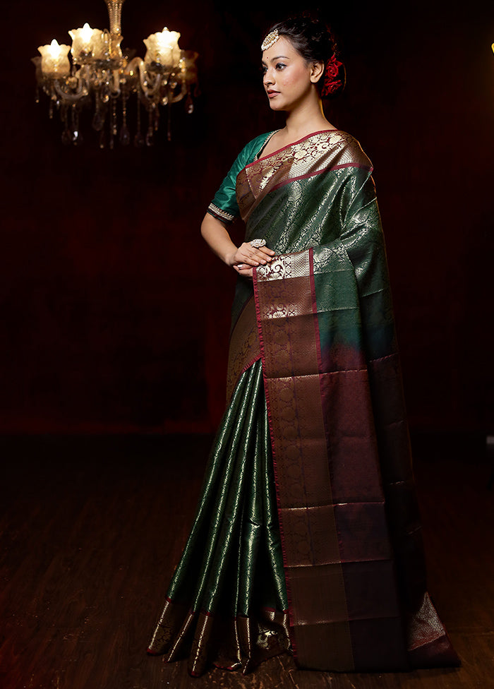 Green Kanjivaram Silk Saree With Blouse Piece