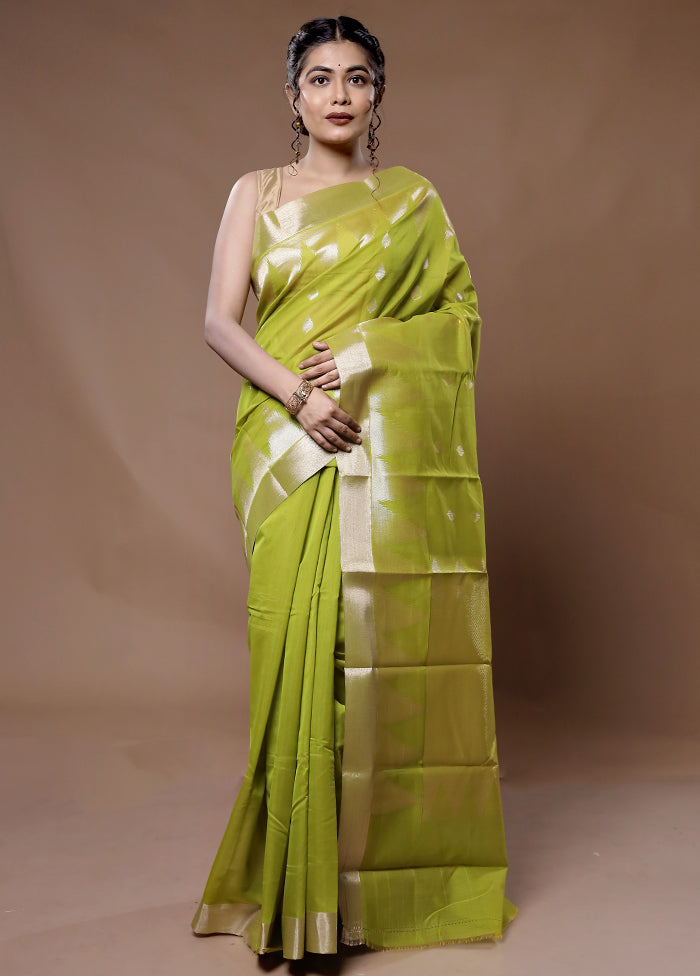 Green Cotton Saree With Blouse Piece - Indian Silk House Agencies