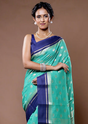 Green Cotton Saree With Blouse Piece - Indian Silk House Agencies