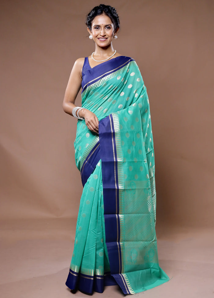 Green Cotton Saree With Blouse Piece - Indian Silk House Agencies