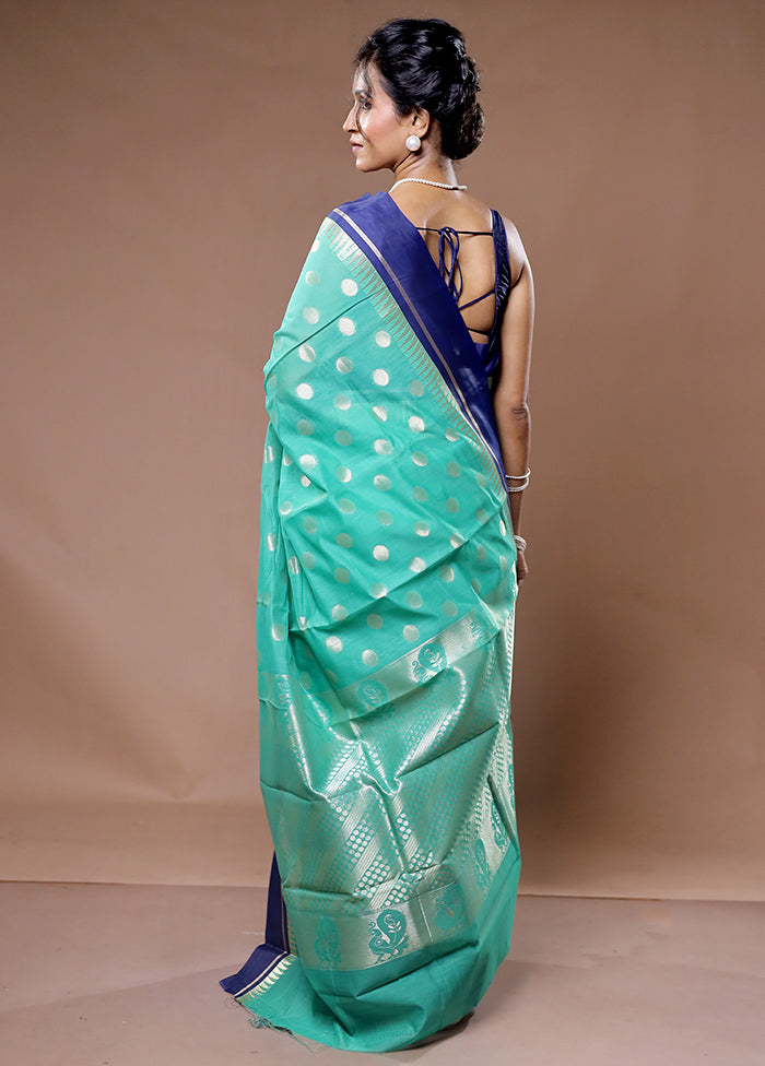 Green Cotton Saree With Blouse Piece - Indian Silk House Agencies