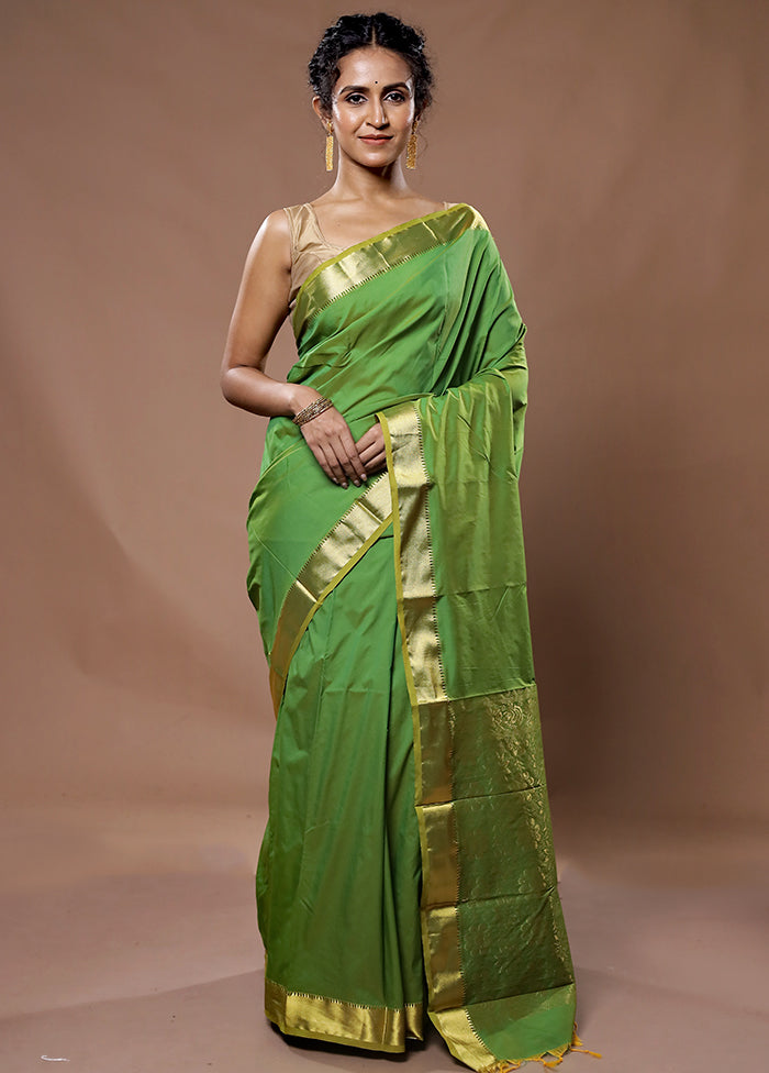 Green Kanjivaram Silk Saree With Blouse Piece - Indian Silk House Agencies