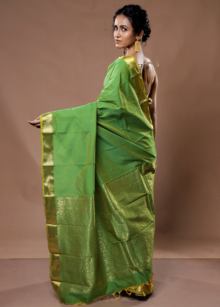 Green Kanjivaram Silk Saree With Blouse Piece - Indian Silk House Agencies