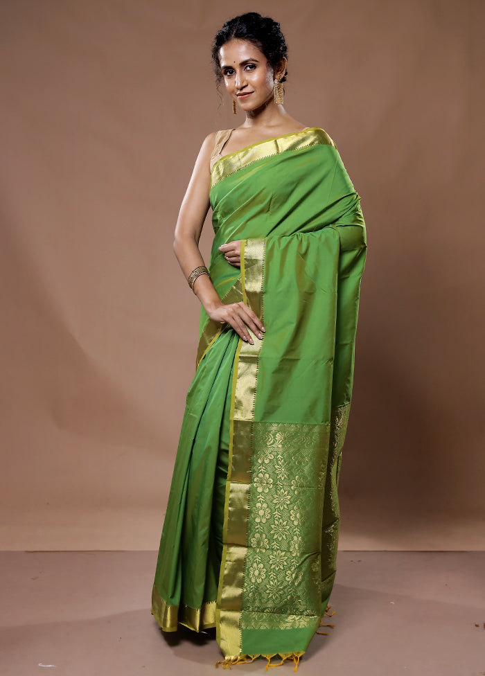 Green Kanjivaram Silk Saree With Blouse Piece - Indian Silk House Agencies