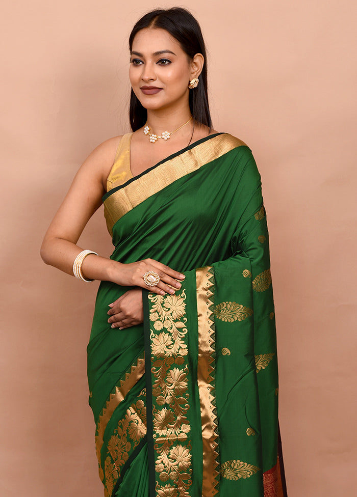 Green Kanjivaram Silk Saree With Blouse Piece - Indian Silk House Agencies