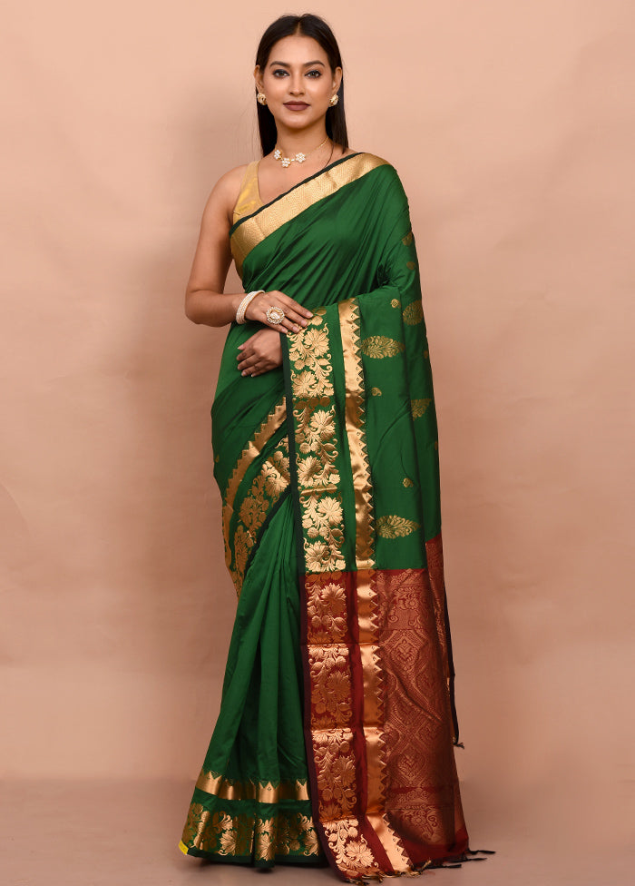 Green Kanjivaram Silk Saree With Blouse Piece - Indian Silk House Agencies