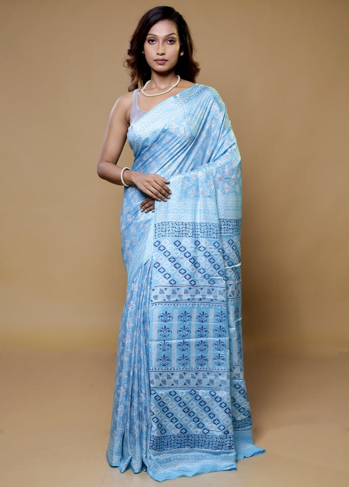 Blue Handloom Assam Pure Silk Saree With Blouse Piece