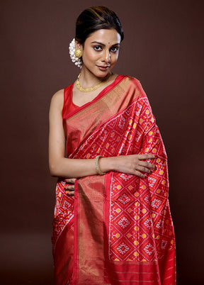 Red Ikkat Pure Silk Saree With Blouse Piece - Indian Silk House Agencies