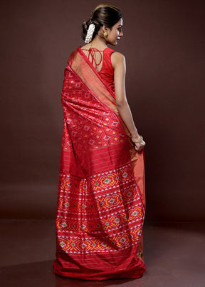 Red Ikkat Pure Silk Saree With Blouse Piece - Indian Silk House Agencies