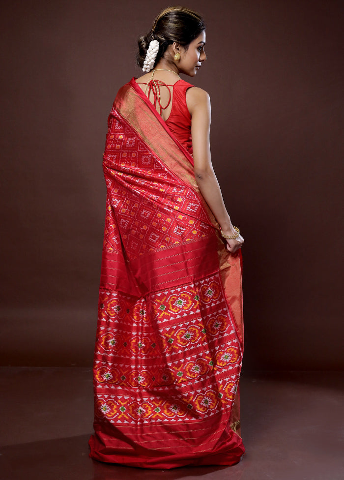 Red Ikkat Pure Silk Saree With Blouse Piece - Indian Silk House Agencies