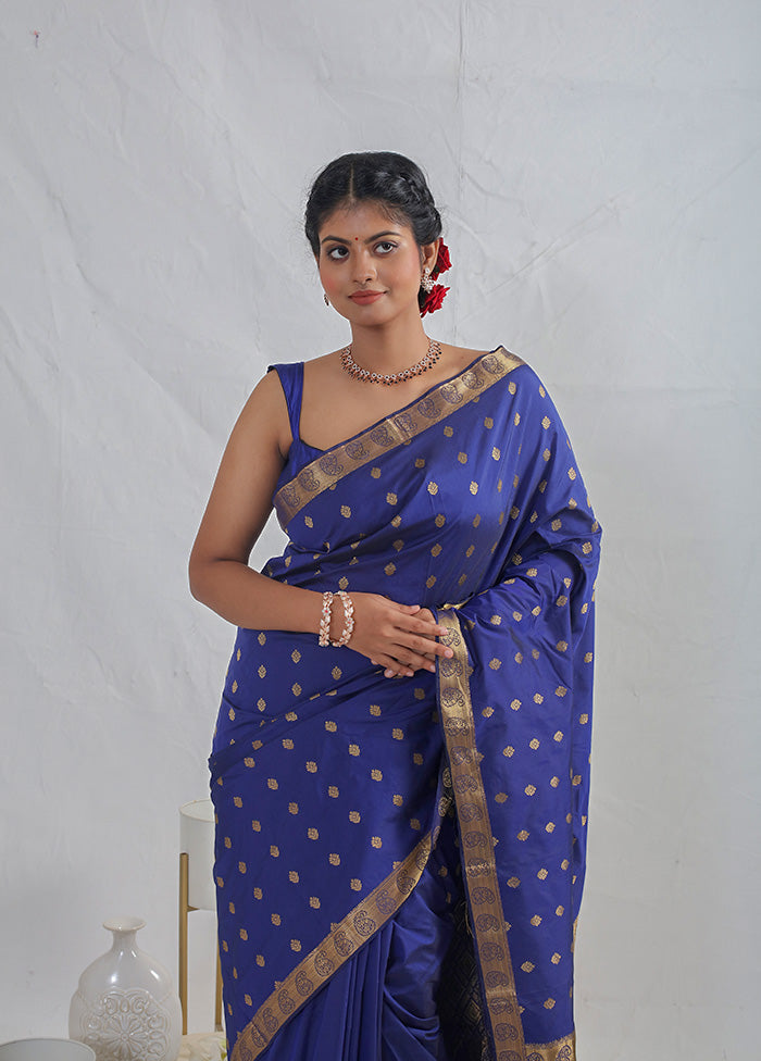 Blue Kanjivaram Silk Saree With Blouse Piece - Indian Silk House Agencies