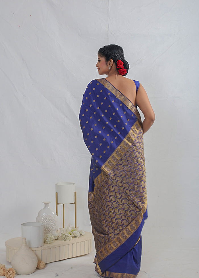 Blue Kanjivaram Silk Saree With Blouse Piece - Indian Silk House Agencies